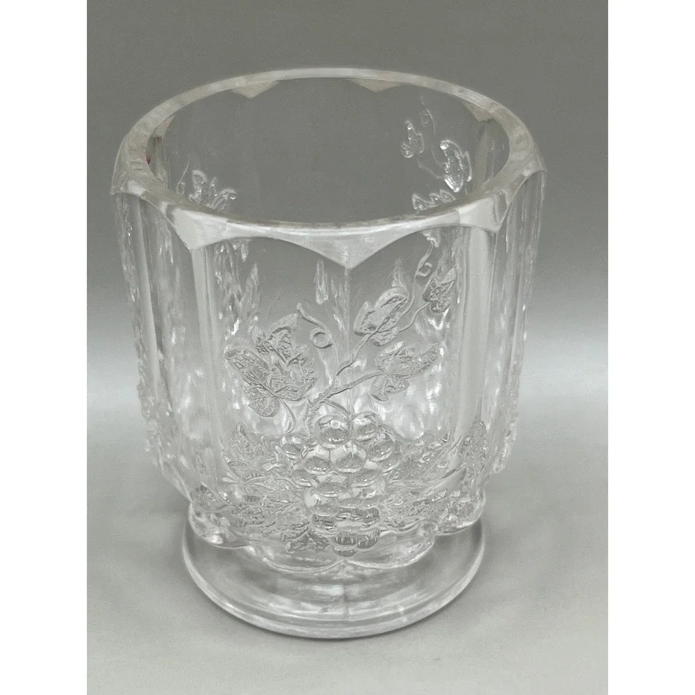 Vtg Clear Pressed Glass Raised Grape Cluster Toothpick Holder Pedestal 2.25